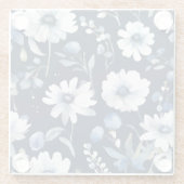 Blume Elegant Wasserfarbe Blau Glasuntersetzer (Rückseite)