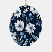 Blume Elegant Wasserfarbe Blau Keramik Ornament (Rechts)