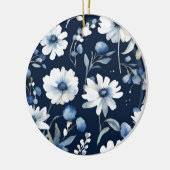 Blume Elegant Wasserfarbe Blau Keramik Ornament (Links)