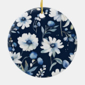 Blume Elegant Wasserfarbe Blau Keramik Ornament (Hinten)