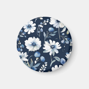Blume Elegant Wasserfarbe Blau Magnet