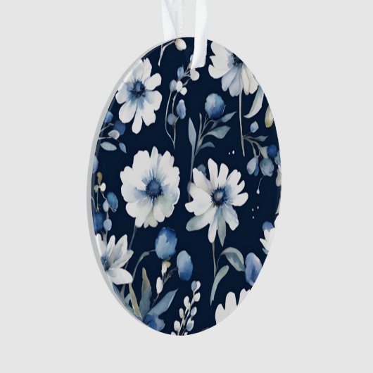 Blume Elegant Wasserfarbe Blau Ornament (Vorderseite)