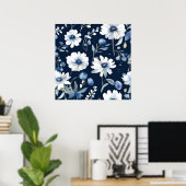 Blume Elegant Wasserfarbe Blau Poster (Heimbüro)