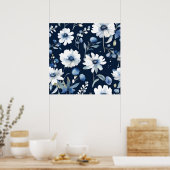 Blume Elegant Wasserfarbe Blau Poster (Küche)