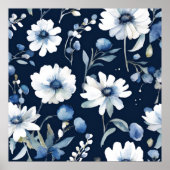 Blume Elegant Wasserfarbe Blau Poster (Vorne)