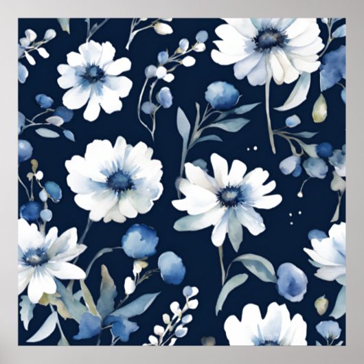 Blume Elegant Wasserfarbe Blau Poster (Vorne)