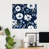 Blume Elegant Wasserfarbe Blau Poster (Heimbüro)