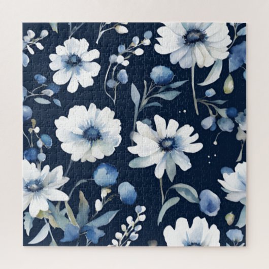 Blume Elegant Wasserfarbe Blau Puzzle (Vertikal)
