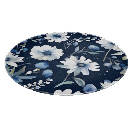 Blume Elegant Wasserfarbe Blau Schneidebrett (Ecke)