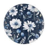 Blume Elegant Wasserfarbe Blau Schneidebrett (Vorderseite)