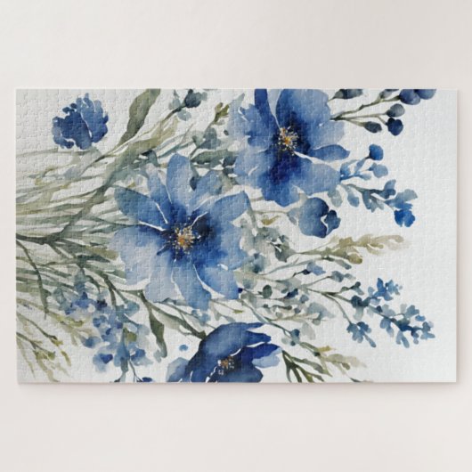 Blume Elegant Wasserfarbe Stilvoll Blau Puzzle (Horizontal)