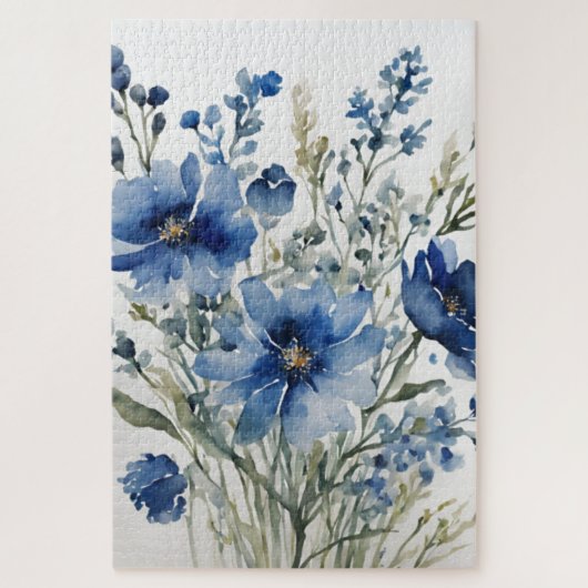 Blume Elegant Wasserfarbe Stilvoll Blau Puzzle (Vertikal)