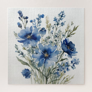Blume Elegant Wasserfarbe Stilvoll Blau Puzzle