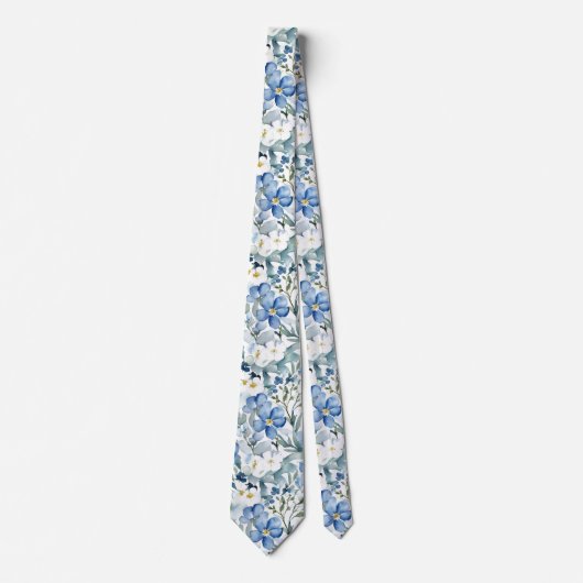 Blume Elegante Wasserfarbe Stilvolles Blau Krawatte (Vorderseite)