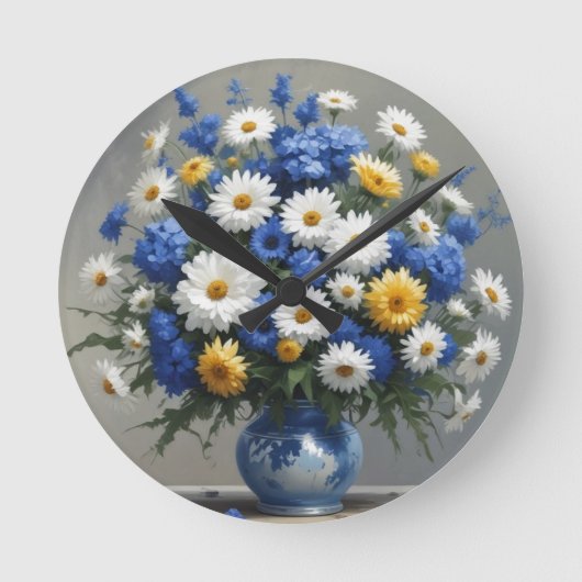 Blume Elegantes Wasser Runde Wanduhr (Vorderseite)