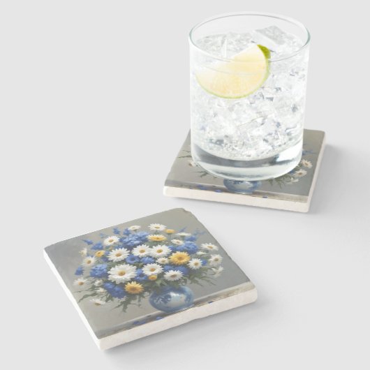 Blume Elegantes Wasser Steinuntersetzer (Seitenansicht)