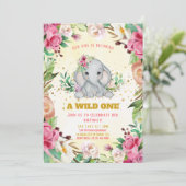Blume Elephant Girl Birthday Einladung (Stehend Vorderseite)