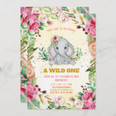 Blume Elephant Girl Birthday Einladung (Vorne/Hinten)