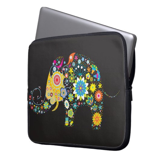 Blume Elephant Girly Retro Blumenmode Laptopschutzhülle (Vorderseite Links)
