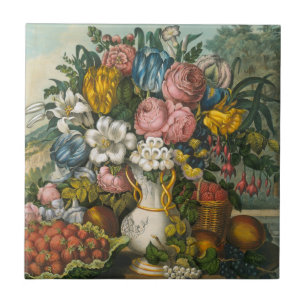 Blume, Erdbeeren und Obst Fliese