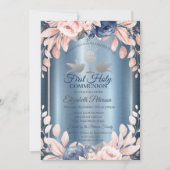 Blume Erste Blaue Metallische Heilige Kommune Einladung (Vorderseite)