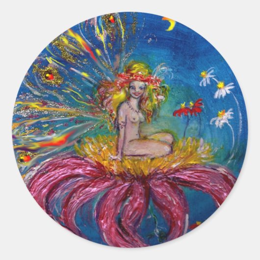 BLUME FAIRE IN DER NACHTblauen Fantasie Runder Aufkleber (Vorderseite)