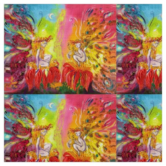 BLUME FAIRIEN DER DAWN Red Yellow Fantasy Stoff (Muster)