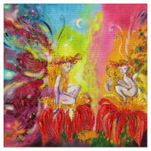 BLUME FAIRIEN DER DAWN Red Yellow Fantasy Stoff (Nahaufnahme)