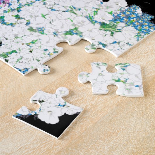 Blume Fairy Art von LeahG Blau Rosa Schwarz-weiß Puzzle (Seite)