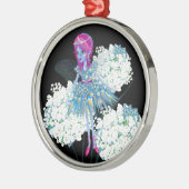 Blume Fairy Art von LeahG Blau Rosa Schwarz-weiß Silbernes Ornament (Links)