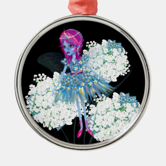 Blume Fairy Art von LeahG Blau Rosa Schwarz-weiß Silbernes Ornament (Vorne)