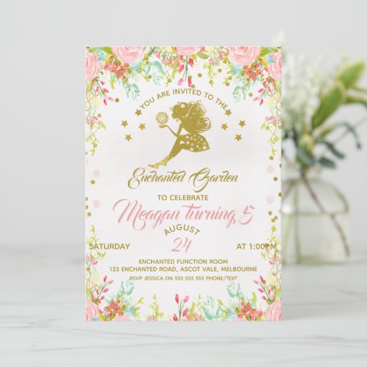 Blume Fairy Birthday Einladung (Stehend Vorderseite)