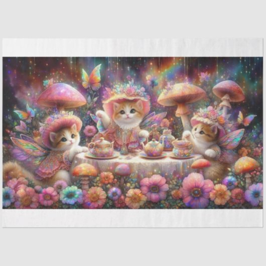 Blume Fairy Kitten Garden Party Decoupage Seidenpapier (Vorderseite)
