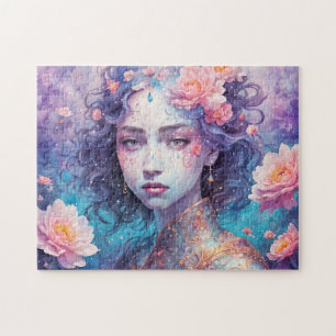 Blume Fairy mit blauem Haar Puzzle