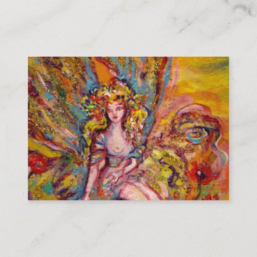 BLUME FAIRY ,PINK IRIS Fantasy Blue Gold Glitzern Visitenkarte (Rückseite)