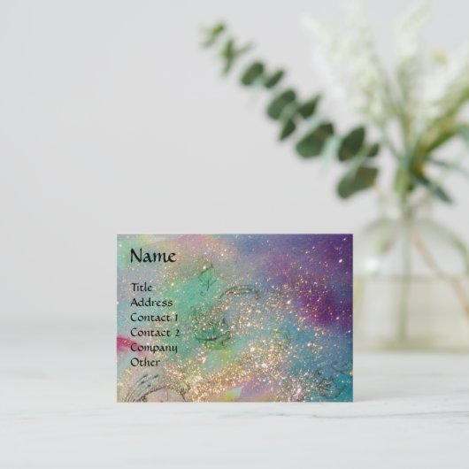 BLUME FAIRY ,PINK IRIS Fantasy Blue Gold Glitzern Visitenkarte (Stehend Vorderseite)