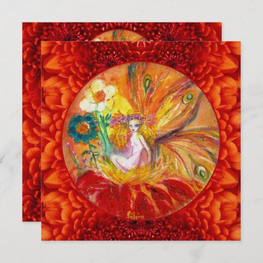 BLUME FAIRY Red Yellow Fantasy Party Einladung (Vorne/Hinten)