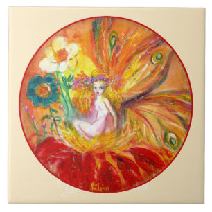BLUME FAIRY Red Yellow Floral Fantasy Elfenbein Fliese