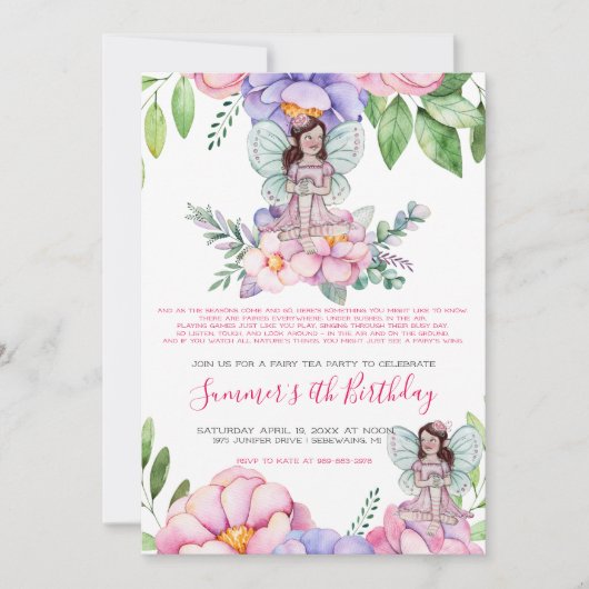 Blume Fairy Tea Party Einladung (Vorderseite)
