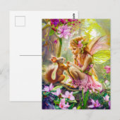 Blume Fairy und spielerisches Eichhörnchen Postkarte (Vorne/Hinten)