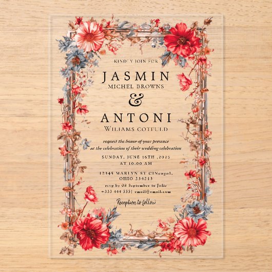 Blume fallen Foliage Wedding Acryleinladungen (Vorderseite)