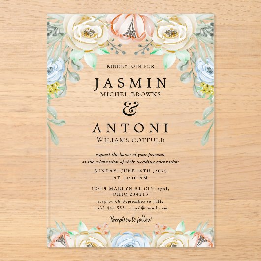 Blume fallen Foliage Wedding Acryleinladungen (Vorderseite)
