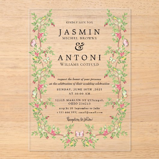 Blume fallen Foliage Wedding Acryleinladungen (Vorderseite)