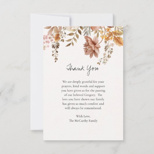 Blume fallen und römisch-katholische Beerdigung üb Dankeskarte (Rückseite)