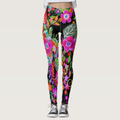 Blume Fantasy auf schwarzen Leggings (Vorderseite)