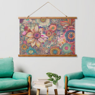 Blume Fantasy Wall hanging Wandteppich Mit Holzrahmen