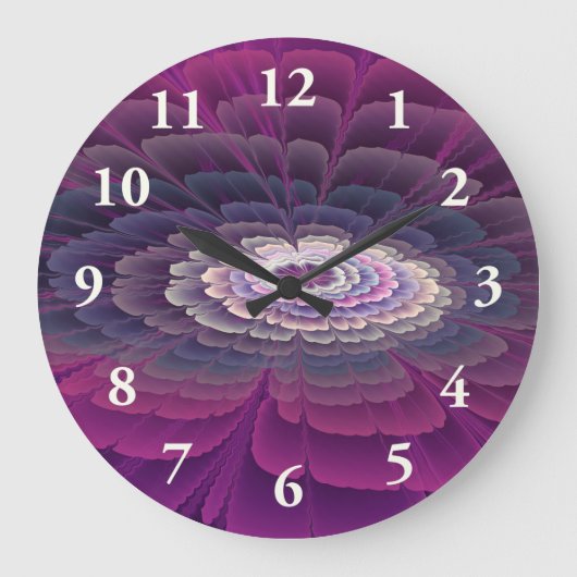 Blume Farbenfrohe Abstrakte Fraktal Rosa Große Wanduhr (Vorderseite)