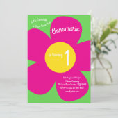 Blume Farbige 1. Geburtstag Niedliche Einladungen (Stehend Vorderseite)