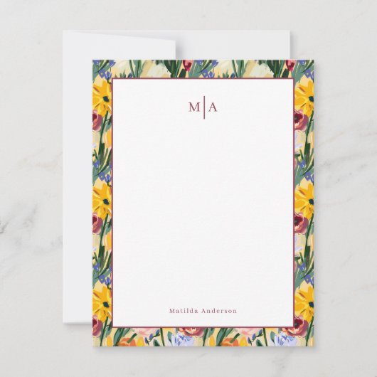 Blume farbige Farbanstrich Art Monogram Name Persö Mitteilungskarte (Vorderseite)