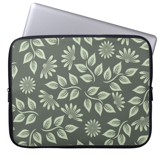 Blume-Federmuster grün Laptopschutzhülle (Vorderseite)